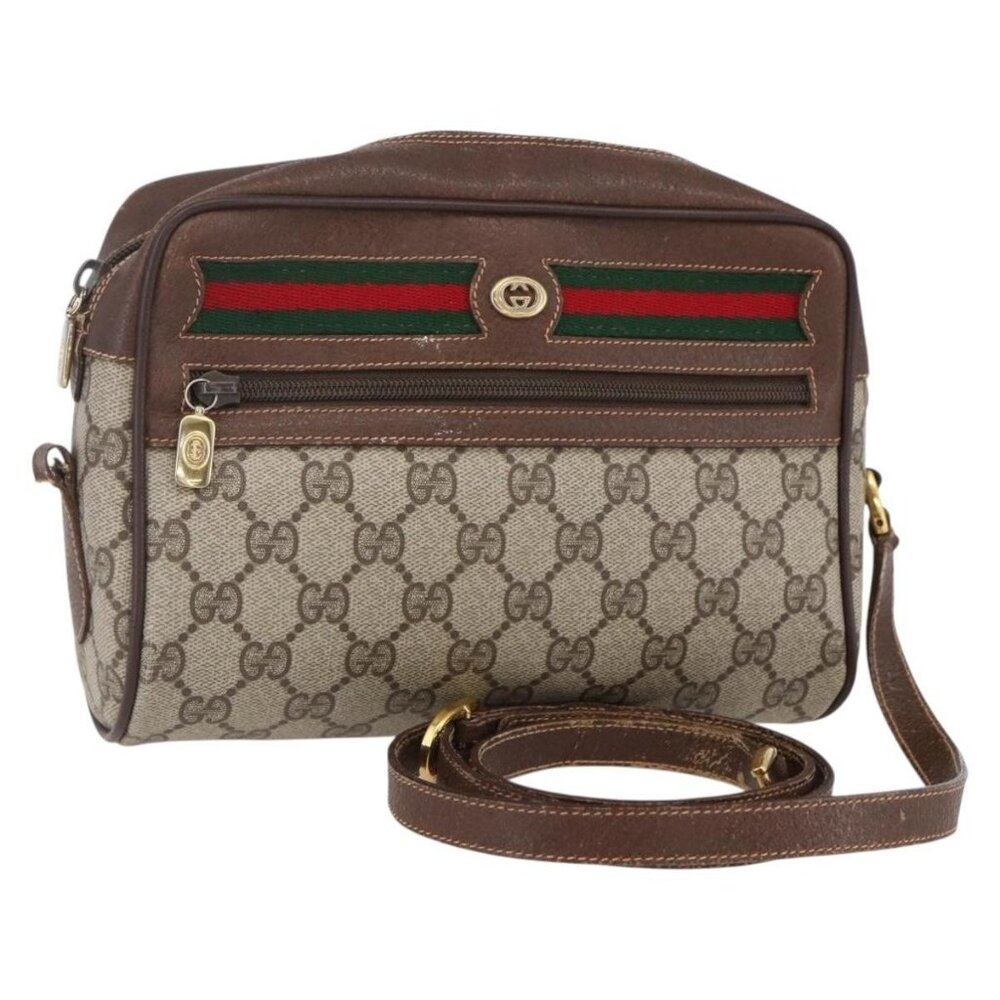 GUCCI GG Supreme Web Sherry Line Bag PVC Beige Gold 56 02 087 Auth 153480 - Picture 1 of 16
